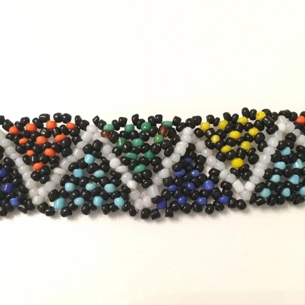 Hand‎ Beaded Mexican Huichol Bracelet Colorful Multicolor Zig Zag Rainbow